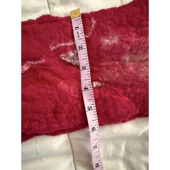 NEW Artisan Hand Felted Scarf Handmade Red Pink Merino Wool Silk Art 6x56” - Picture 4 of 5